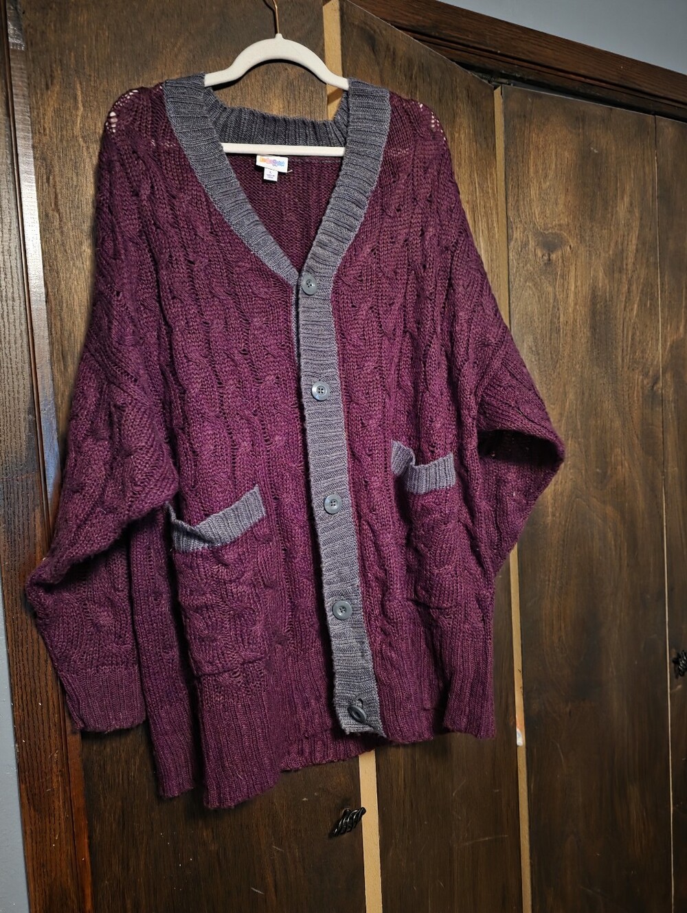 LuLaRoe Plum Cardigan with Gray Trim